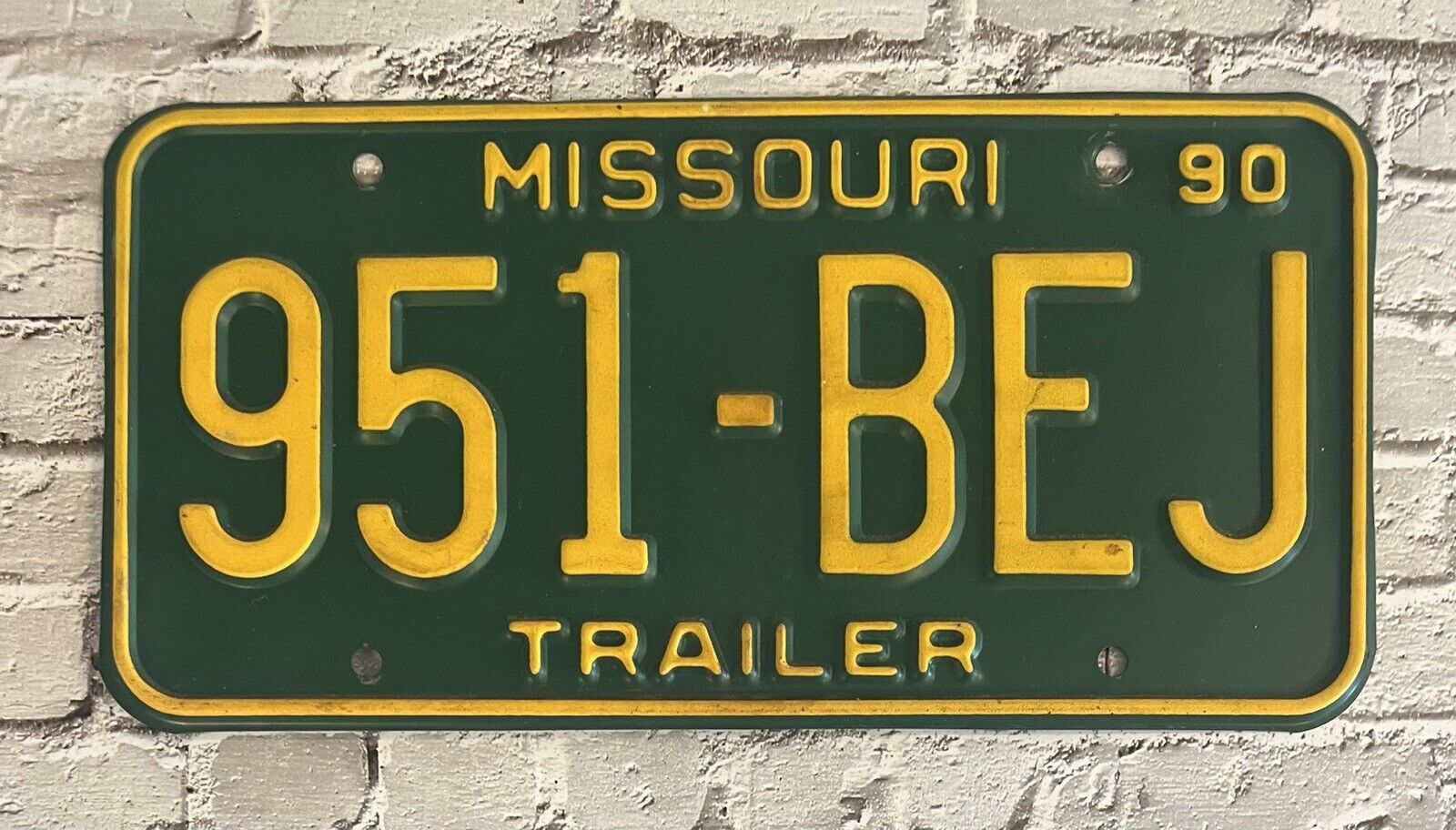 1990 Missouri Trailer License Plate # 951-BEJ