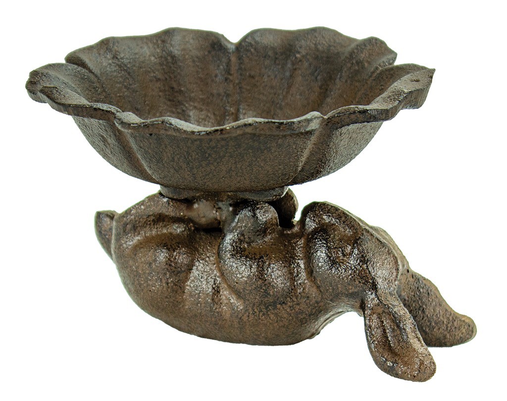 New Cast Iron Rabbit Holding Flower Trinket Dish UX4668 Ships Free