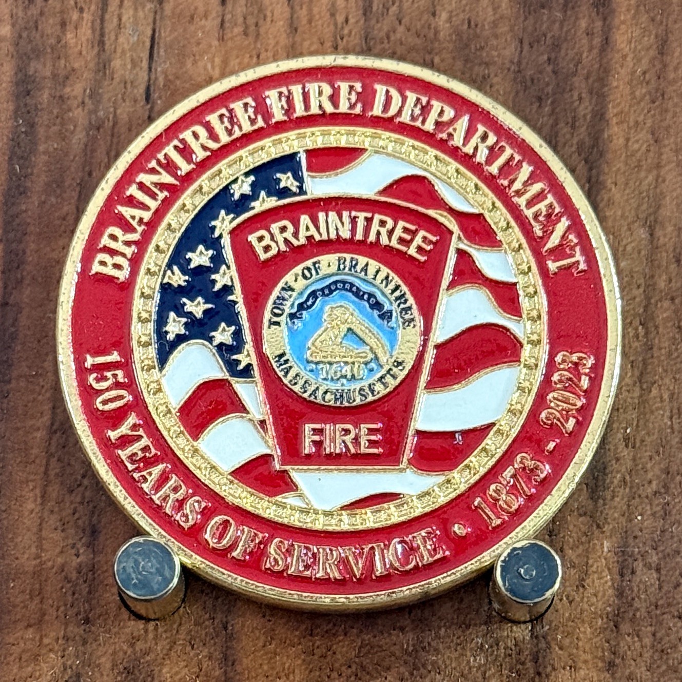 Braintree Fire Dept 150 Years Service Double Sided Challenge Coin  W#33