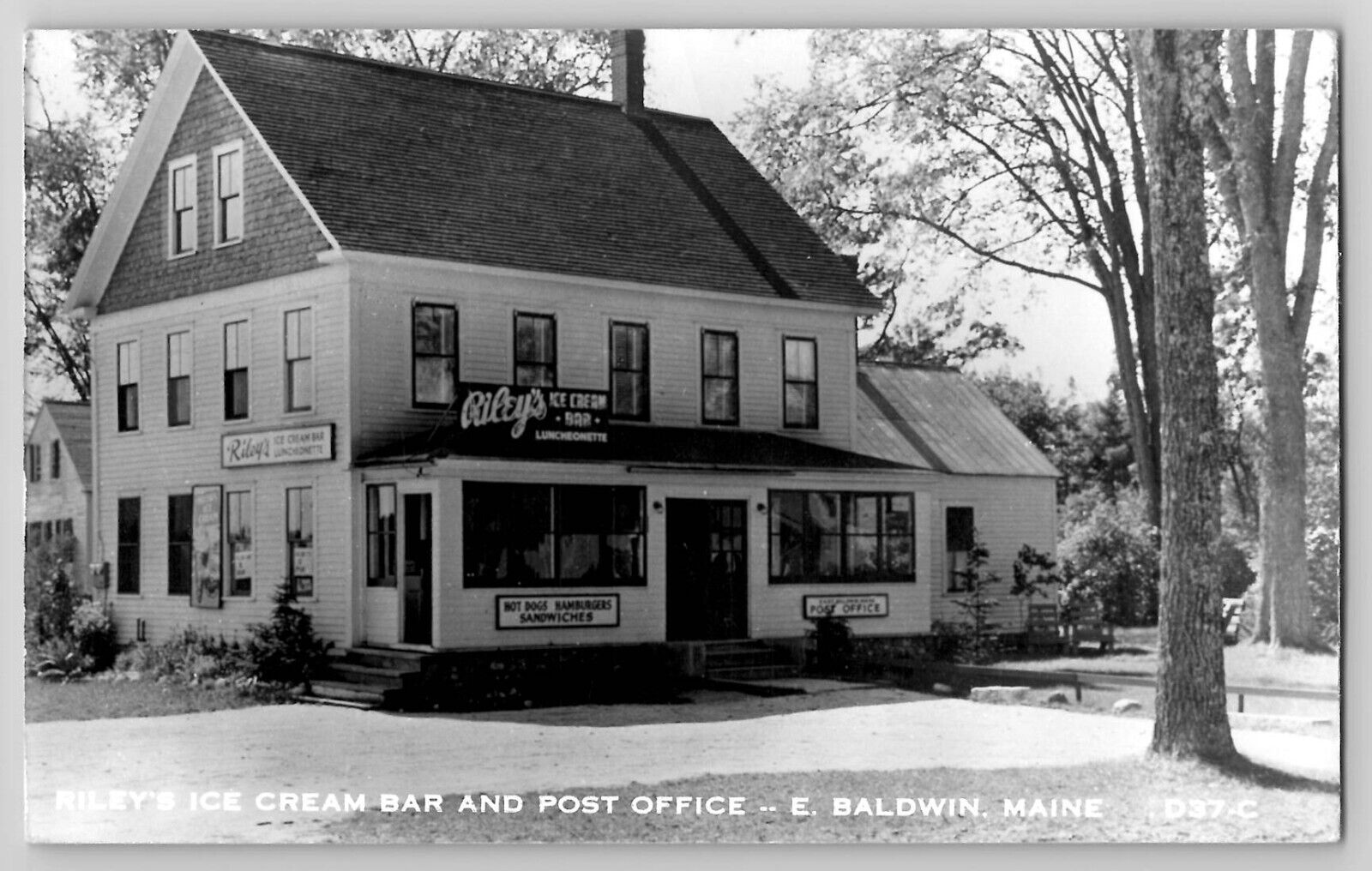 Riley's Ice Cream Bar Post Office East Baldwin ME Maine RPPC Photo Postcard 1940