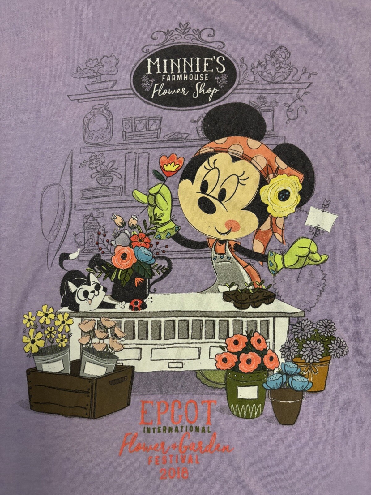 Disney Parks Woman’s Medium Shirt Purple Minnie Farmhouse Flower Shop Epcot 1X