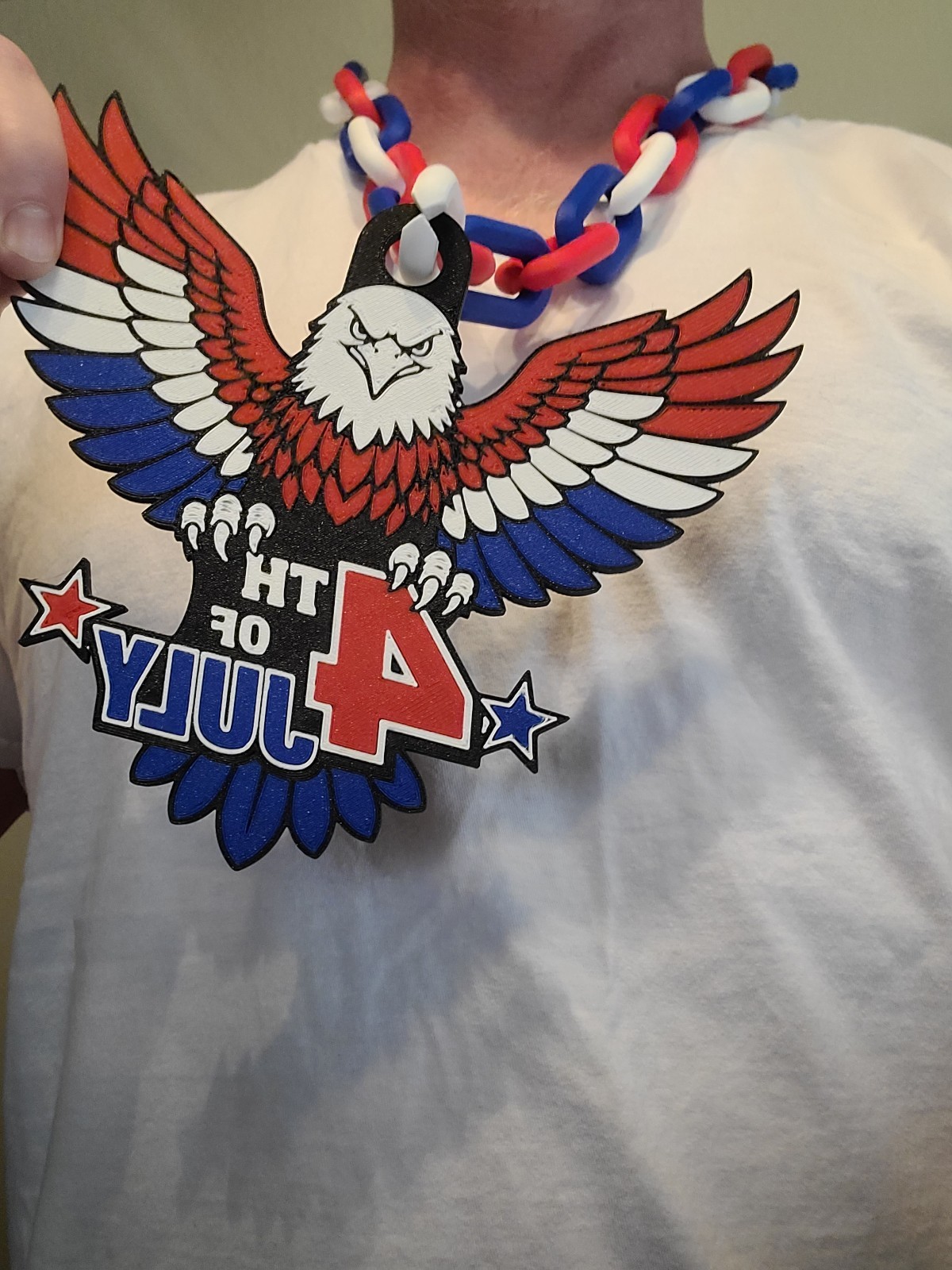 Red White Blue Hype Chain Bald Eagle America 4th of July Patriotic 3D