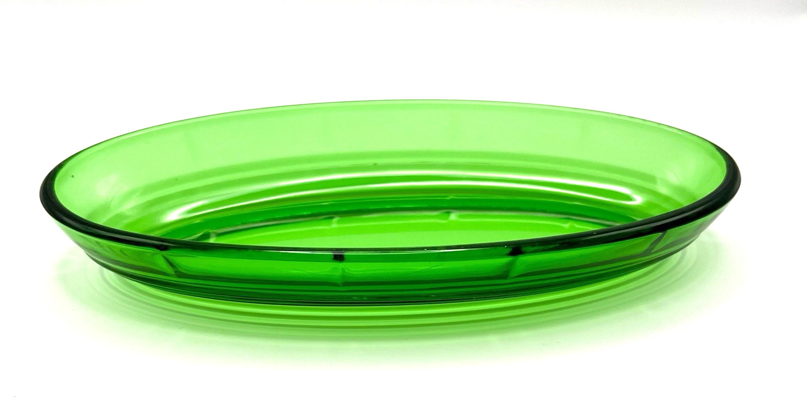 Uranium Glass Oval Tray Serving Dish Bowl Vintage 7 1/2 long GLOWS RETRO