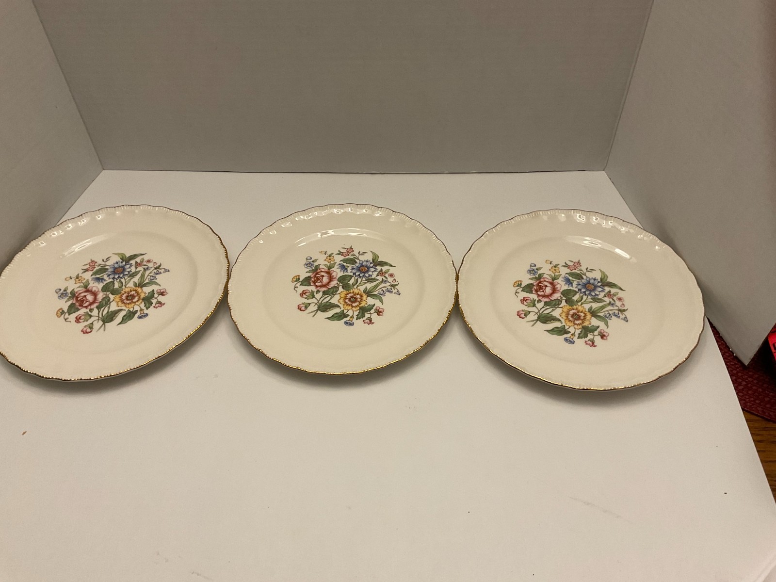 Vintage Atlas China Floral Plates Set of 3 — Warranted 22 Karat Gold