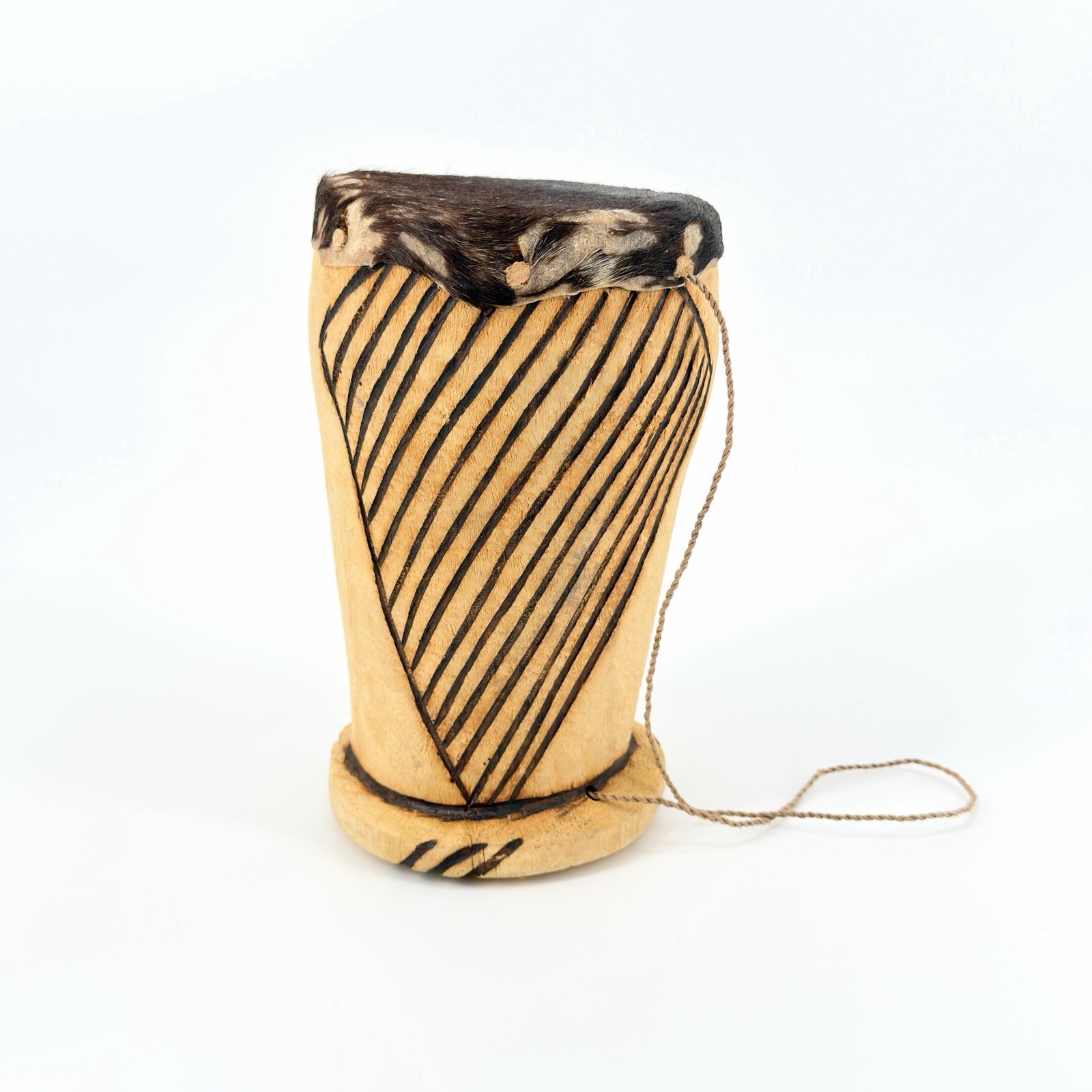 Vintage Hand Carved African Wooden Drum Small Tribal Folk Art Home Decor 7”