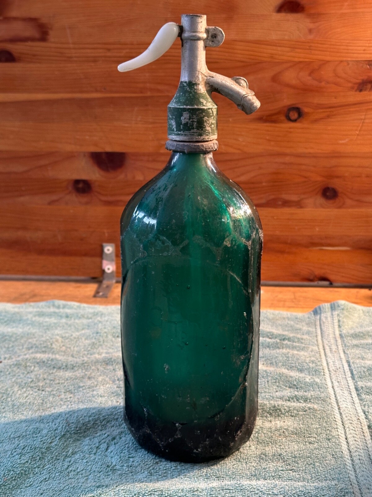RARE Romania Seltzer Bottle Dark Teal Faceted Glass Artisan Bird Mouth Spout VTG