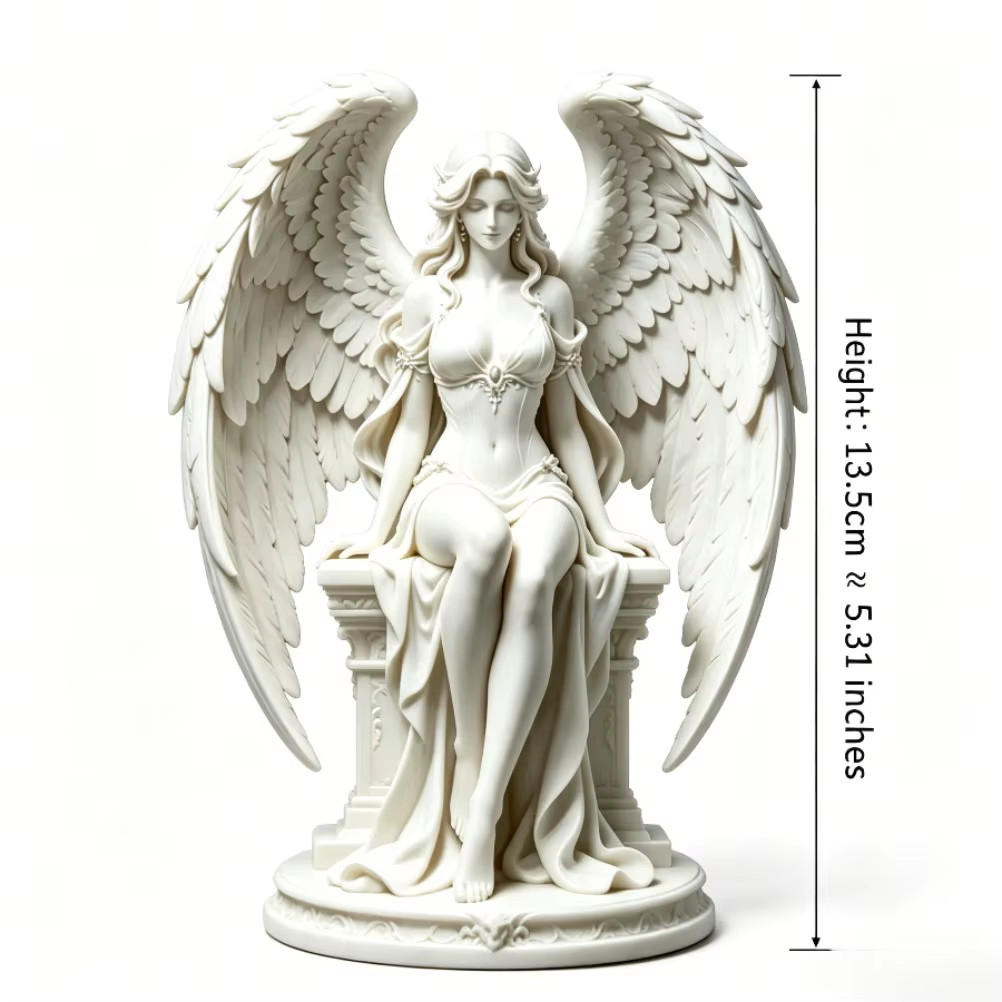 Seated winged angel statue classical goddess figurine feather wings home decor