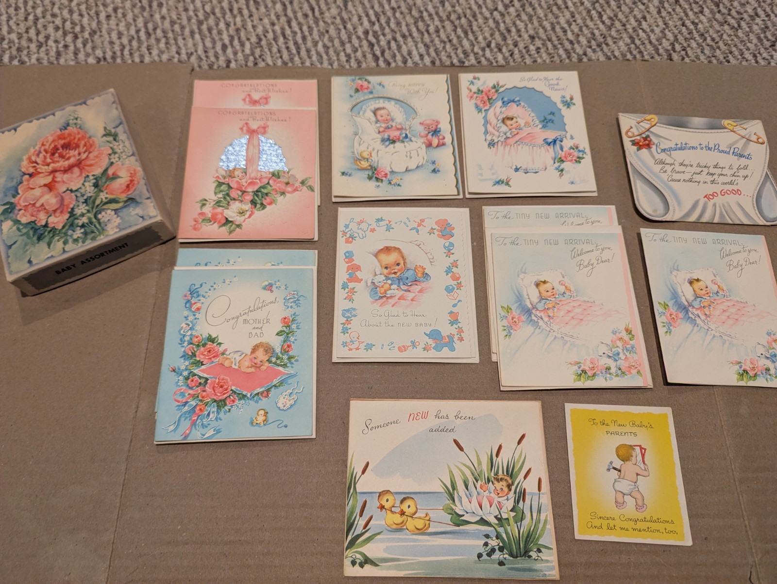 Vintage 50s Unused Baby Shower Card Ephemera Lot MCM Retro Vintage in Orig Box