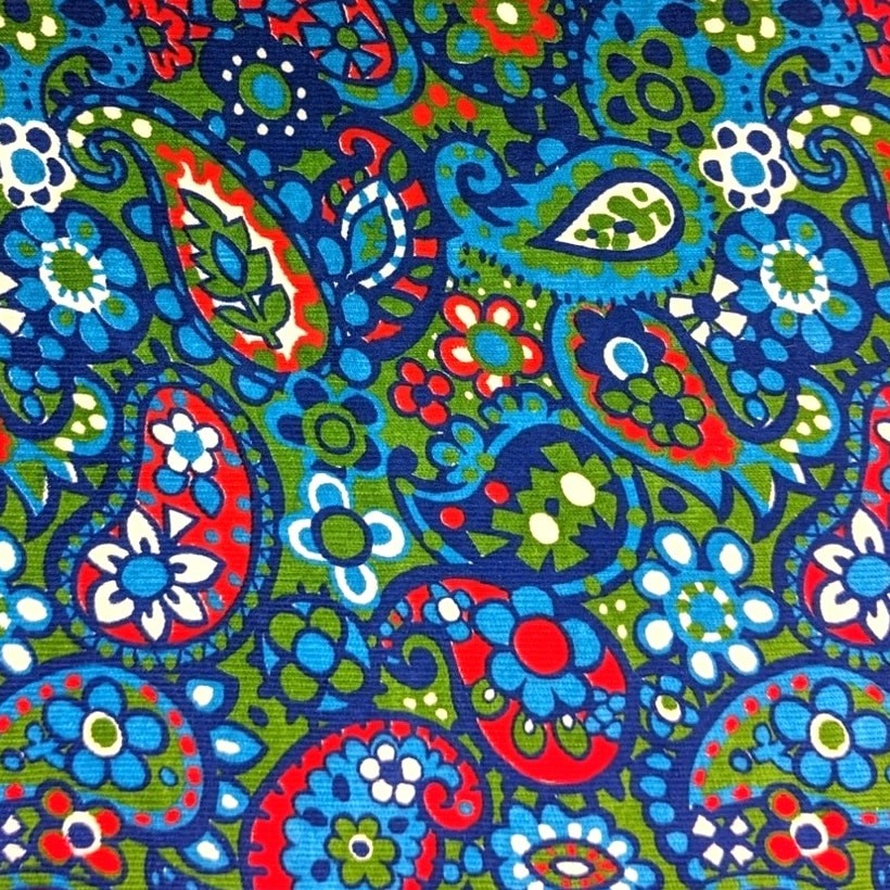 2 1/3 Yards Vintage 1970\'s CORDUROY FABRIC Hippie Flower Power Bright Paisleys 2 1/3 Yards Vintage 1970\'s CORDUROY FABRIC Hippie Flower Power Bright Paisleys