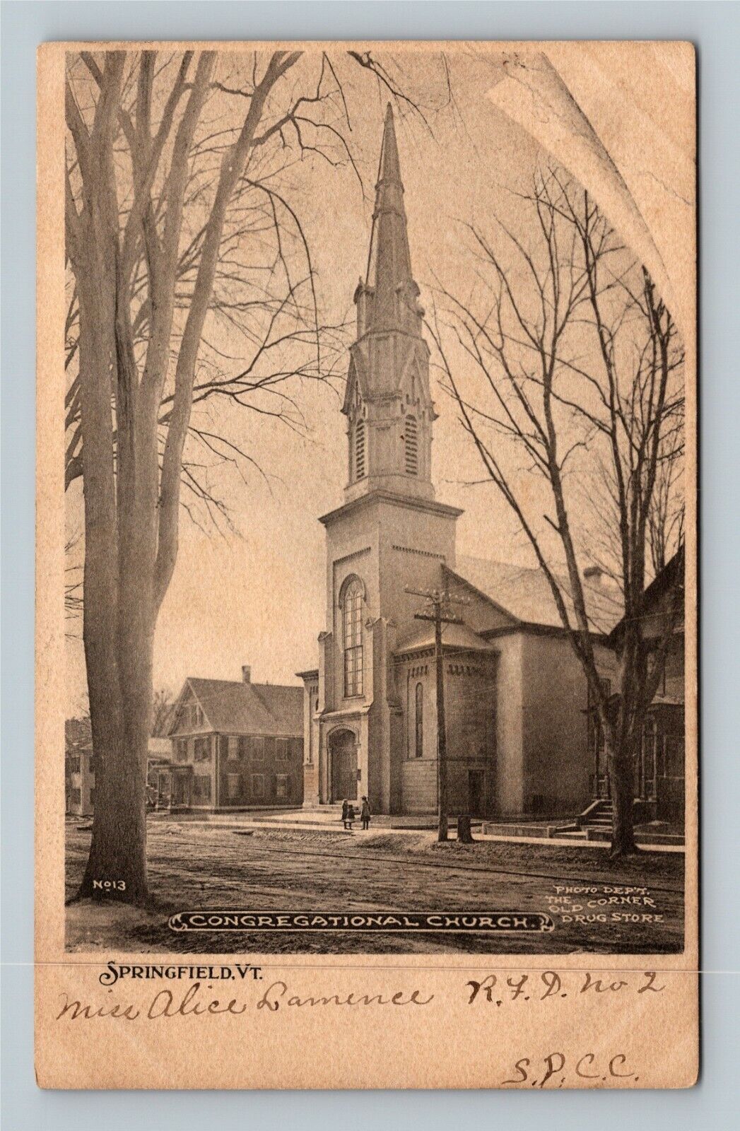 Springfield VT, Congregational Church, Steeple, Vermont Vintage Postcard