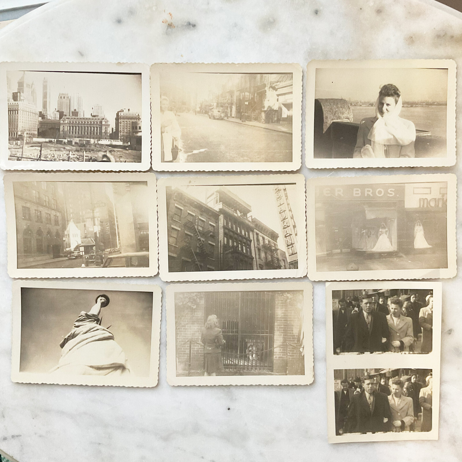 NY Street Views Battery Downtown Memorial Couple B&W Photograph Lot of 9 1940