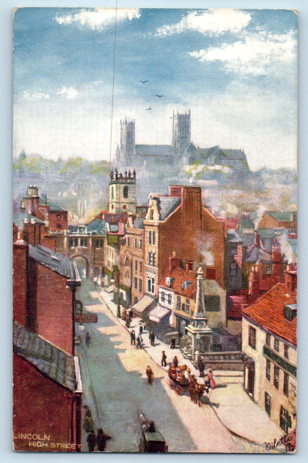 Lincoln England Postcard High Street Aerial View c1910 Oilette Tuck Art