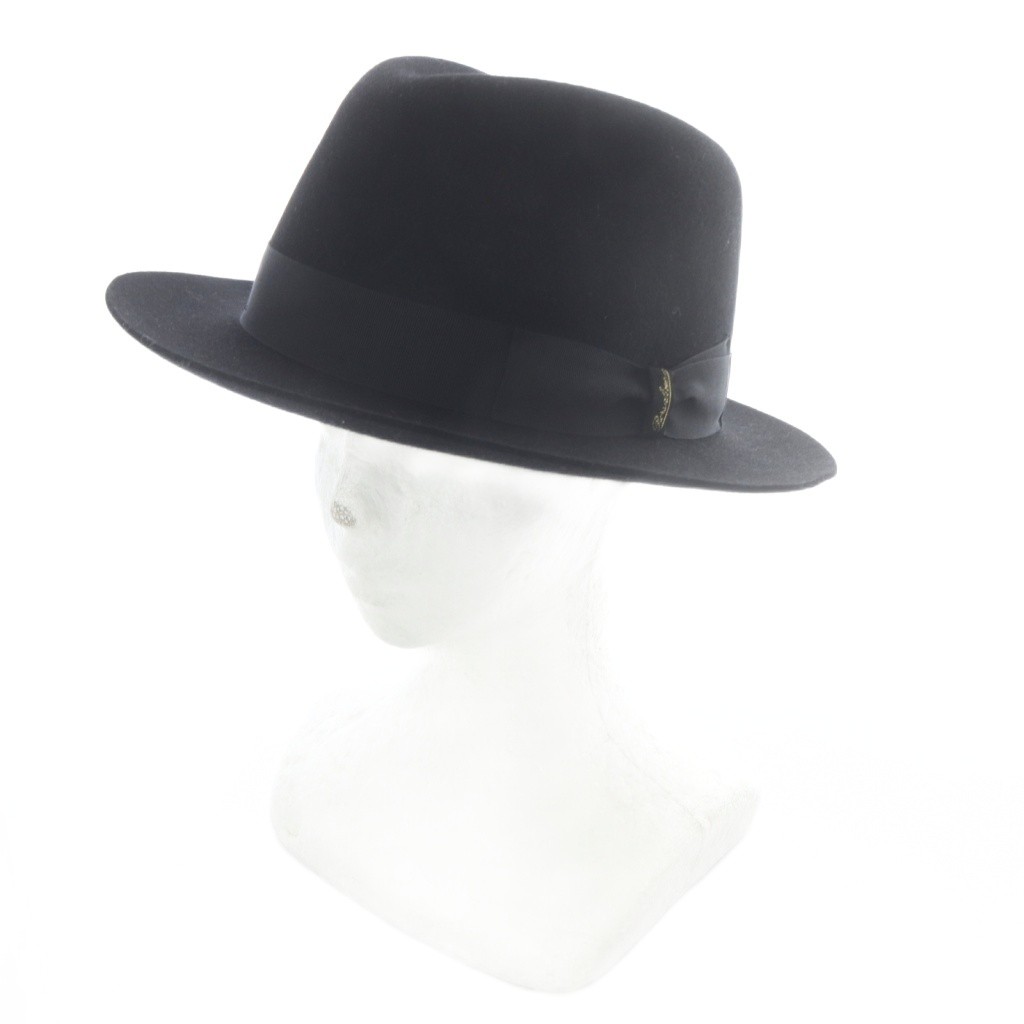 Borsalino Men\'s Black Felt Hat 59cm Folded Fedora Stylish Classic (Ages 14+)