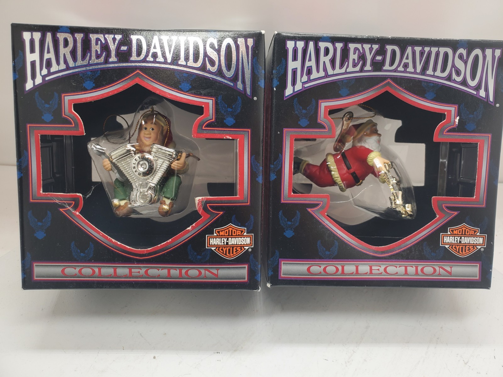 2 Vtg Harley Davidson North Pole Motorcycle Club 97-99 Christmas Ornaments Santa