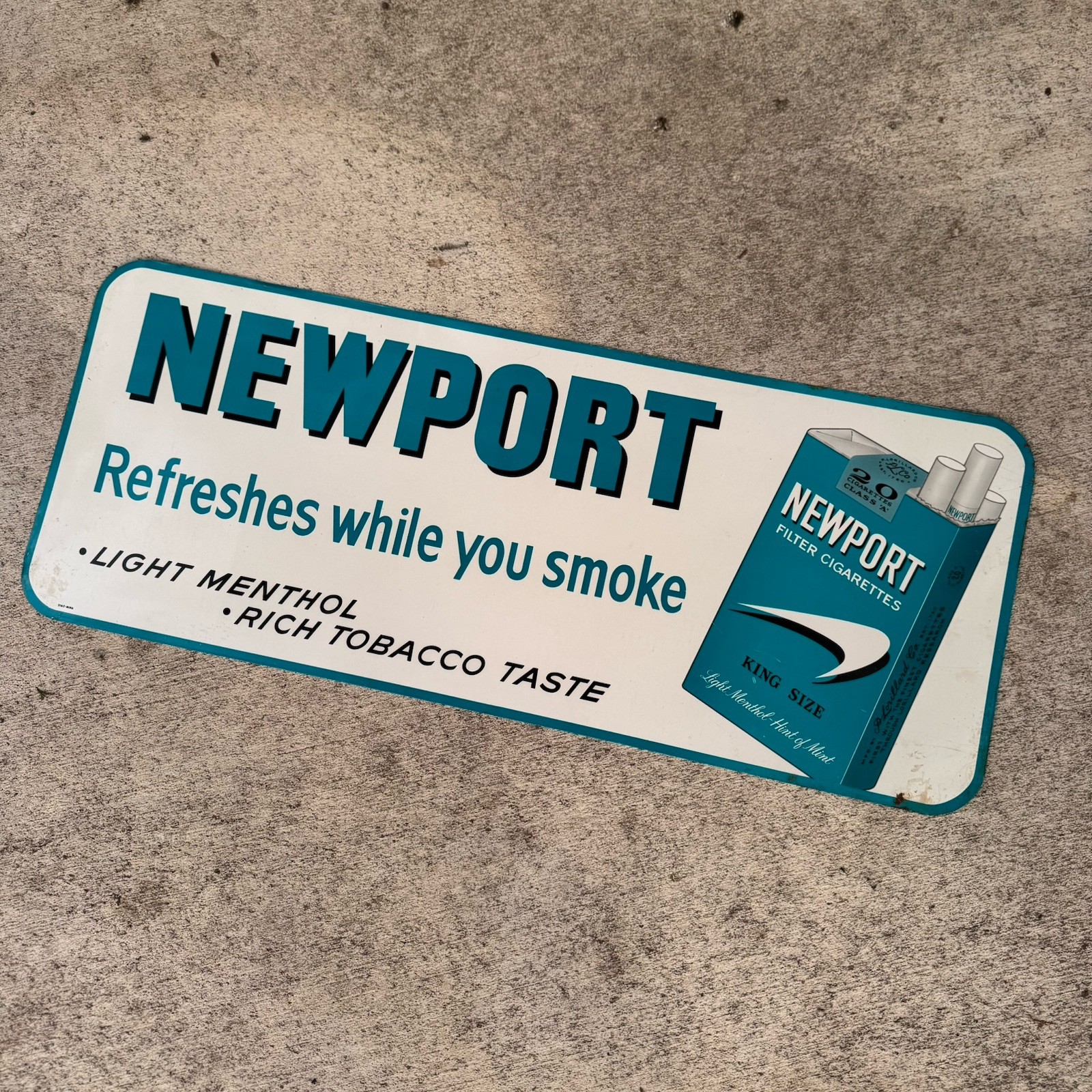 VTG 1960s Newport Cigarettes Metal Advertising Sign Refreshes While You Smoke VTG 1960s Newport Cigarettes Metal Advertising Sign Refreshes While You Smoke