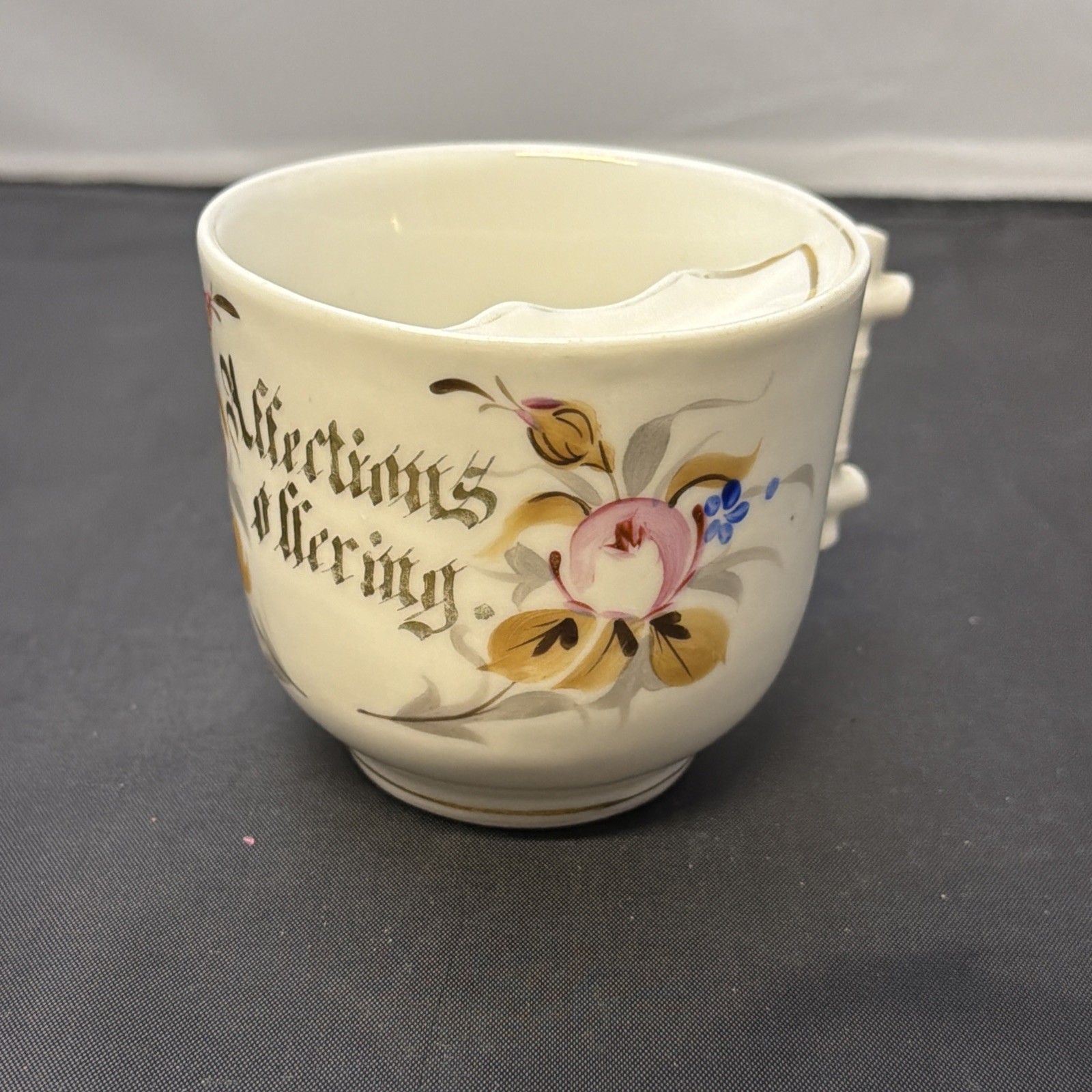 Mustache Mug Cup Porcelain White Pink Gold Handpainted Vintage