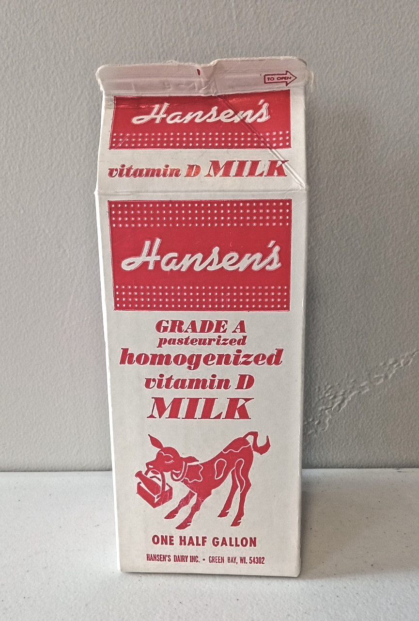 Vintage Hansen\'s Homogenized Vitamin D Milk 1/2 Half Gallon Carton - Dairy