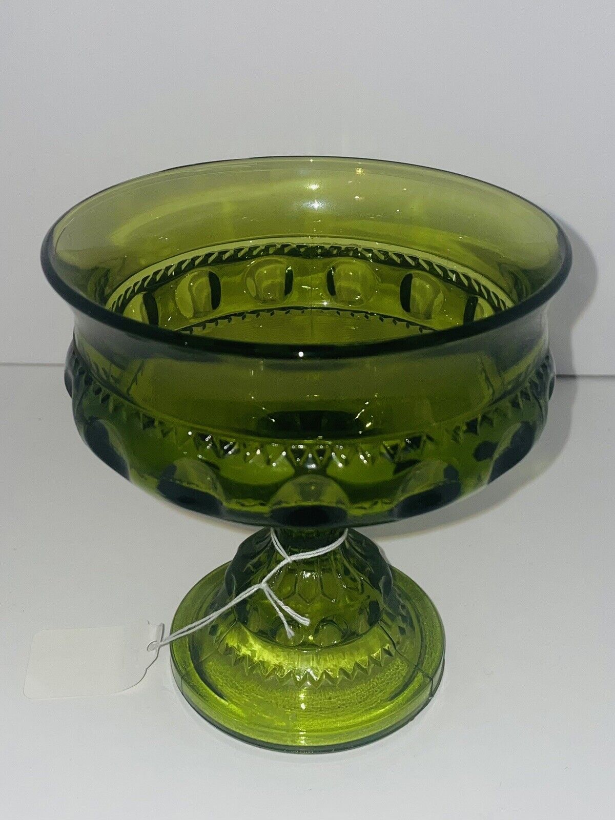 VINTAGE Green “Compote” Art Glass Fused Green Glassware Stem Chalice