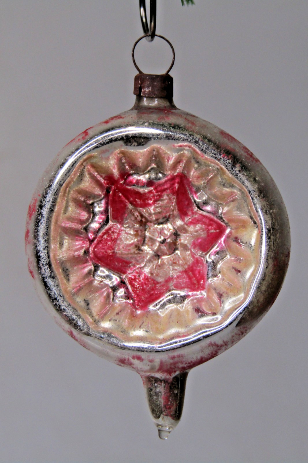 Antique VTG Glass FLOWER Embossed Deep Indent Drop Christmas Ornament Germany