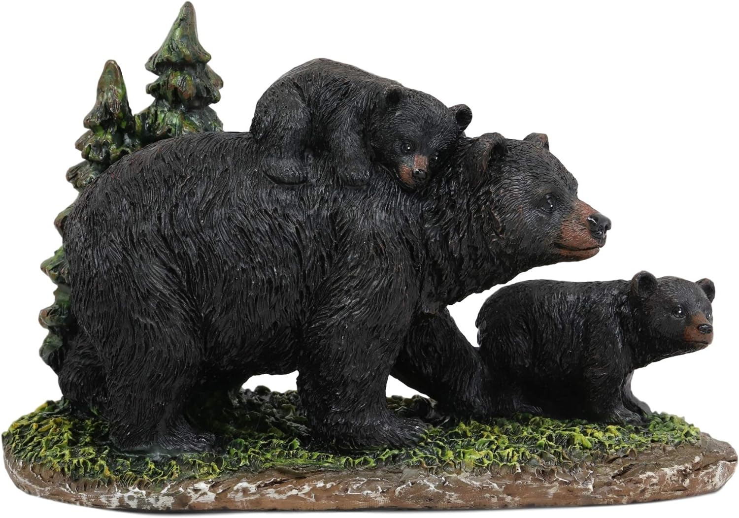 Ebros 7.75 Long Realistic Black Momma Bear Piggybacking Her Cub by A Pine Tree S