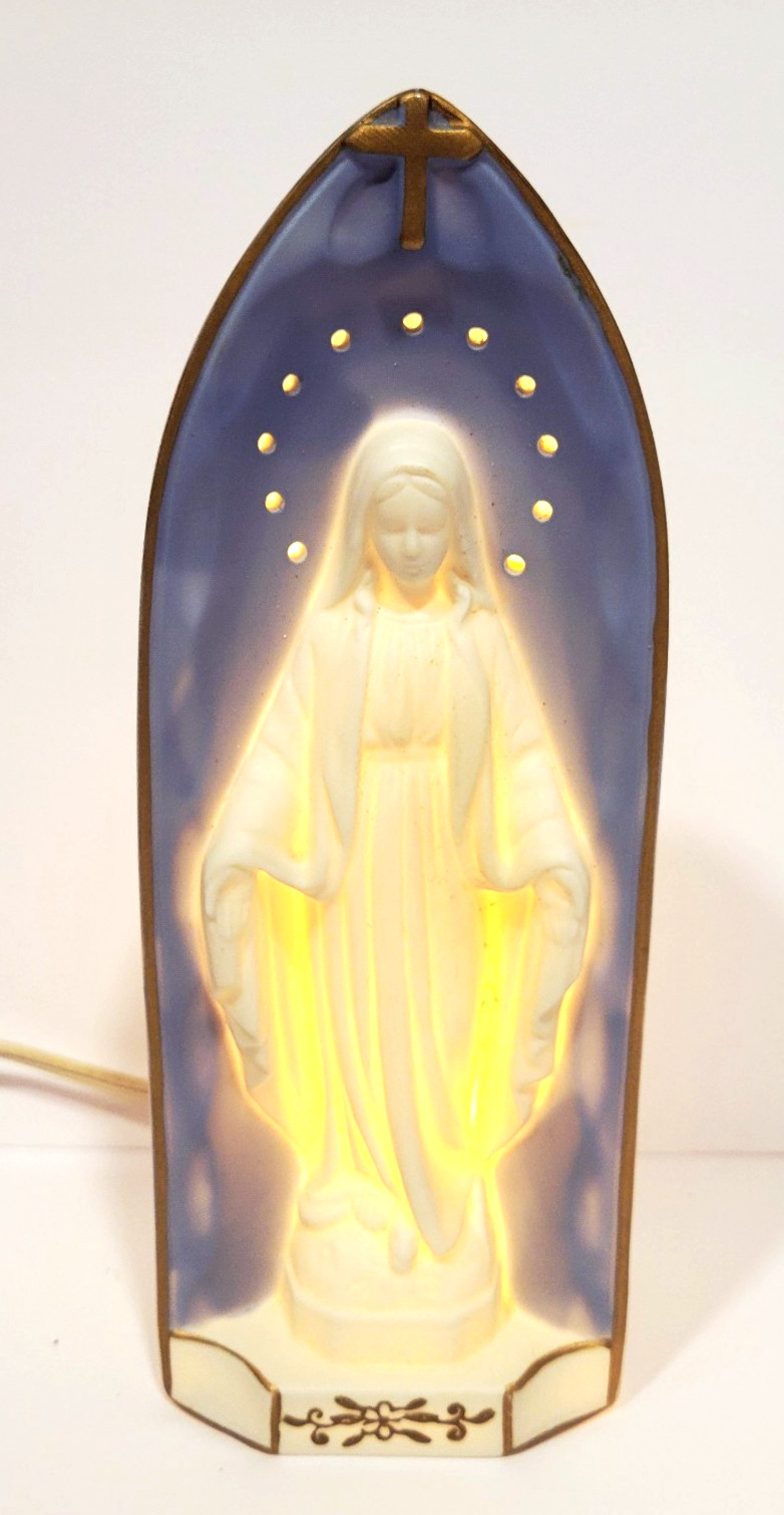 Vintage Sanmyro Japan Virgin Mother Mary Religious Statue Lamp Night Light 8\