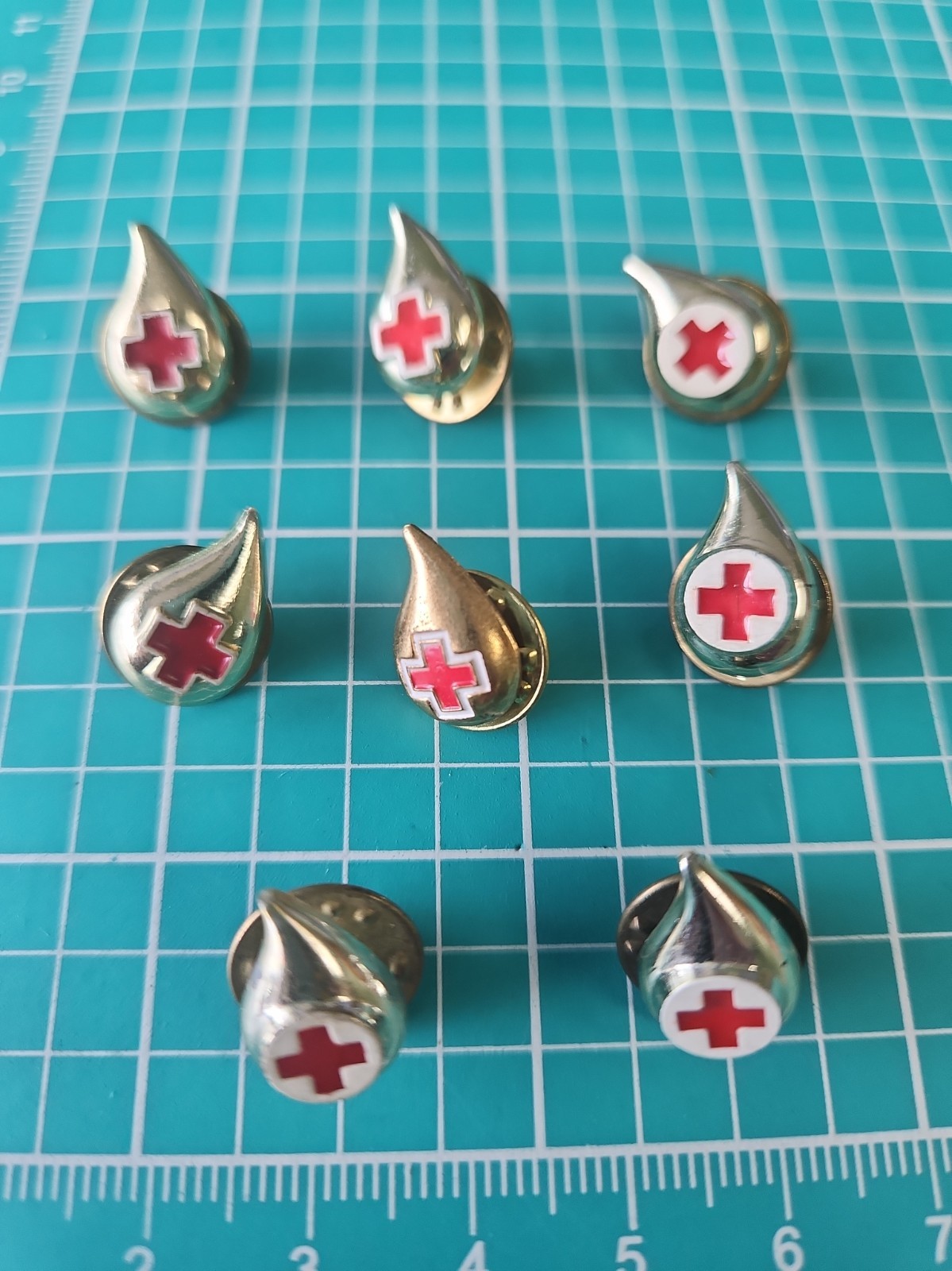 Vtg American Red Cross Blood Donor Drop Lot Of 8 Gold Tone Lapel Pin