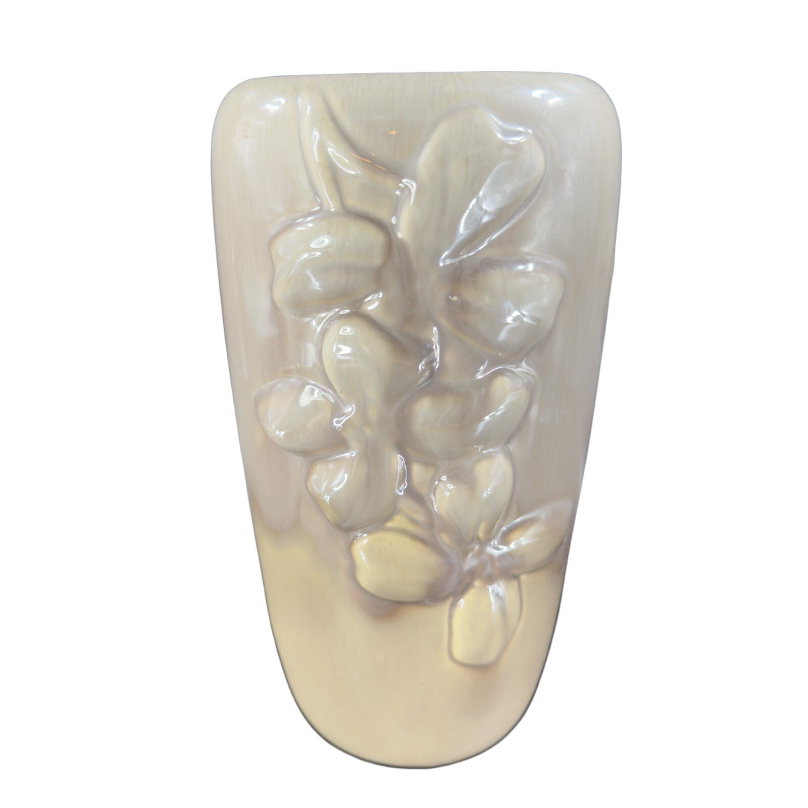 Vintage Haeger Pottery White Raised Dogwood Flower Vase Raised Light Gray Glaze