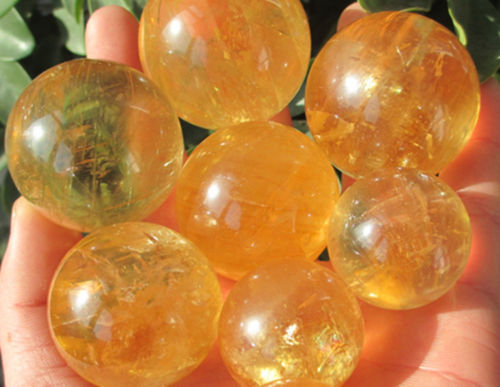 7pcs 40mm Natural Citrine Calcite Quartz Crystal Sphere Ball Healing Gemstone