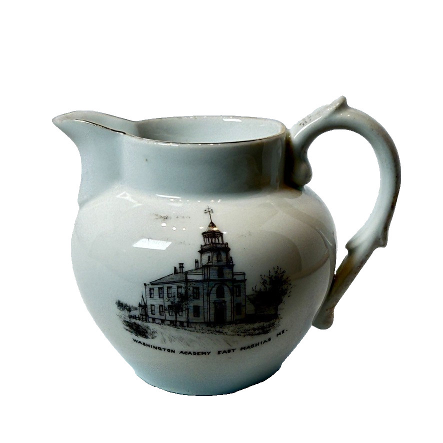 MACHIAS- Washington Academy MAINE ME Antique Souvenir China TRINKET Gold CREAMER