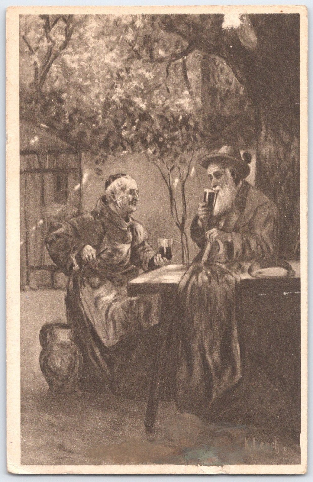 Vintage E. Leich Postcard 'Weinkeller' Wine Cellar Scene, Early 1900s