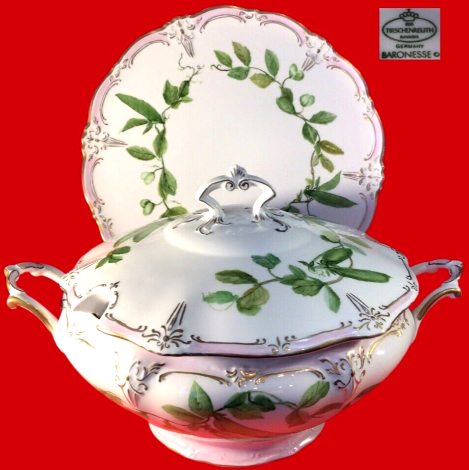 TIRSCHENREUTH BARONESSE TUREEN WITH PLATTER HAND PAINTED 14