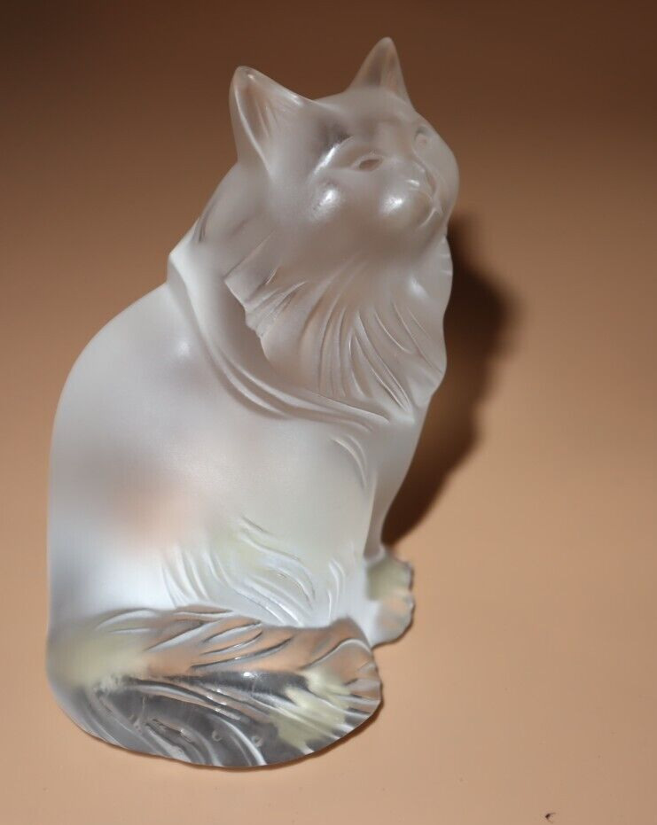 Lalique Persian Frosted Cat Figurine Paris France Art Glass Crystal French