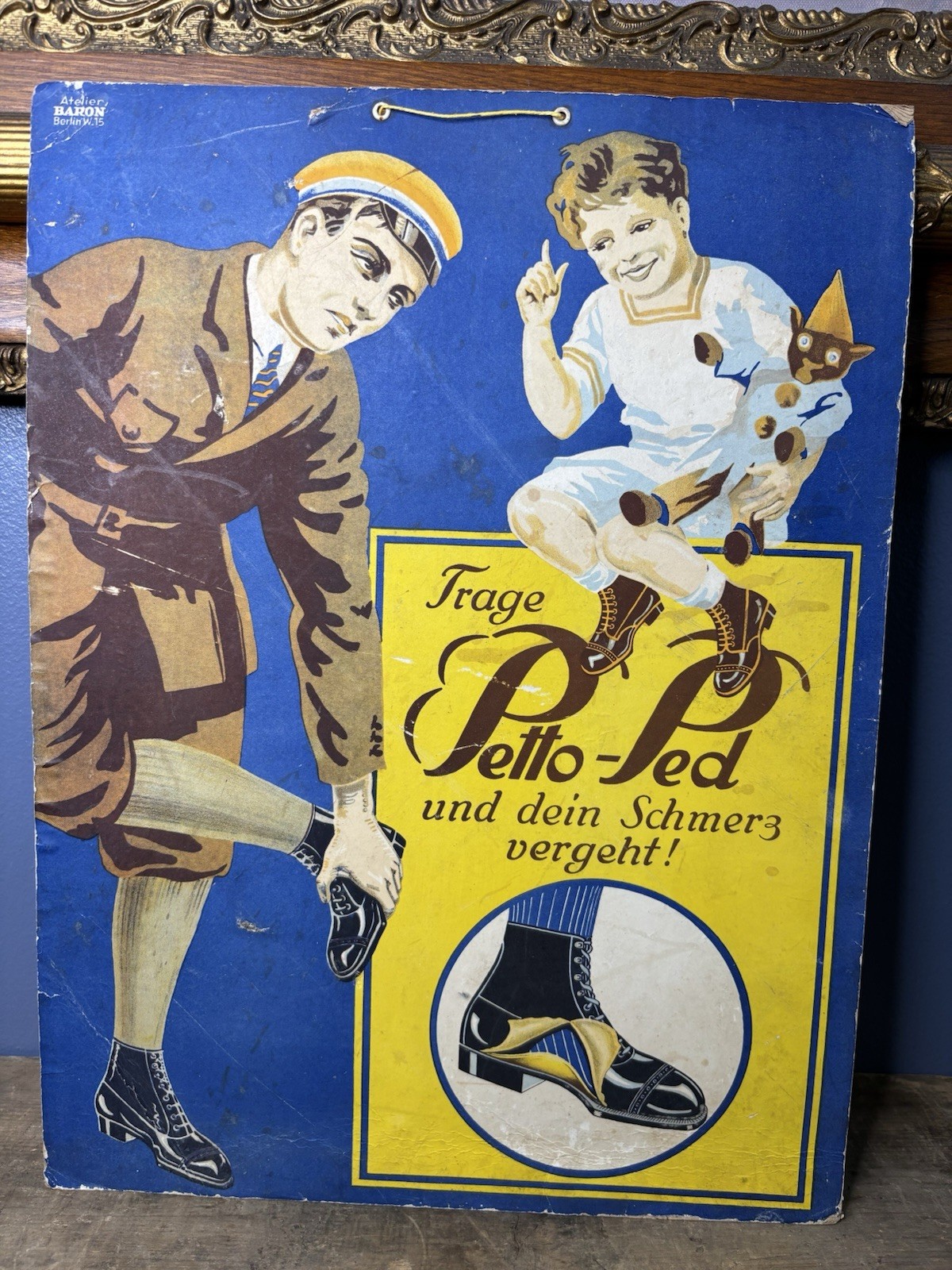 Antique Original 1920 German Petto-Ped Shoes Display Trade Sign