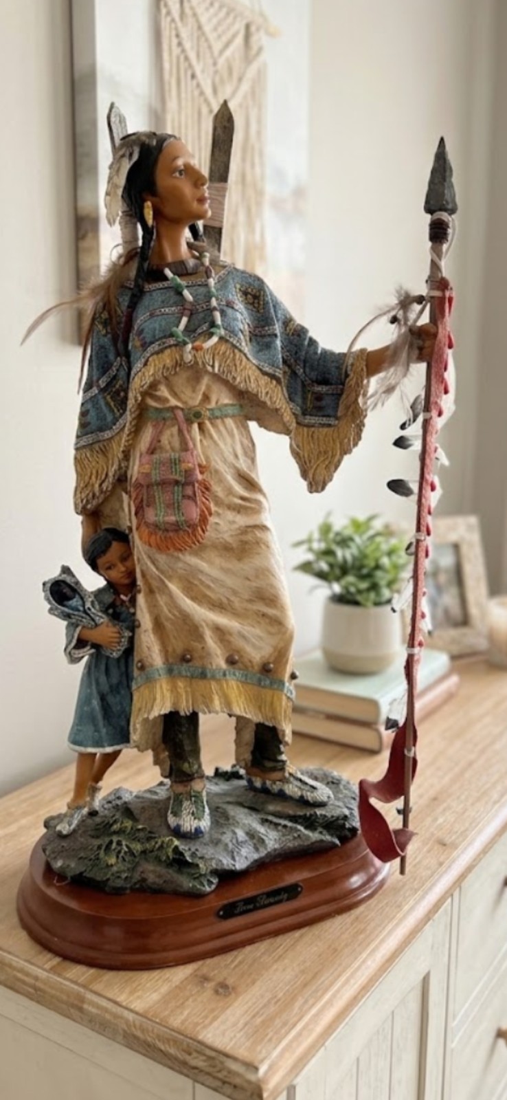 21in True Beauty Native American Woman & Child Figurine  Statue Wood Base
