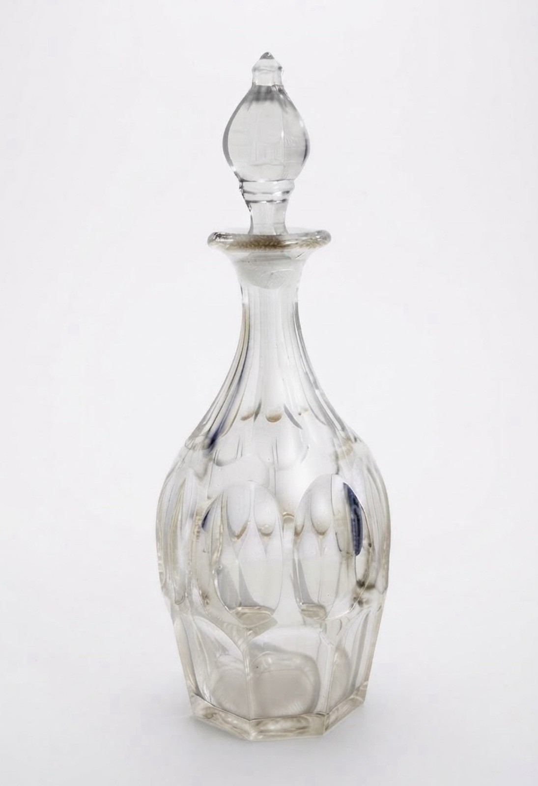 Vintage Cut Glass Decanter with Ground Glass Stopper 12.25” Thumbprint Design
