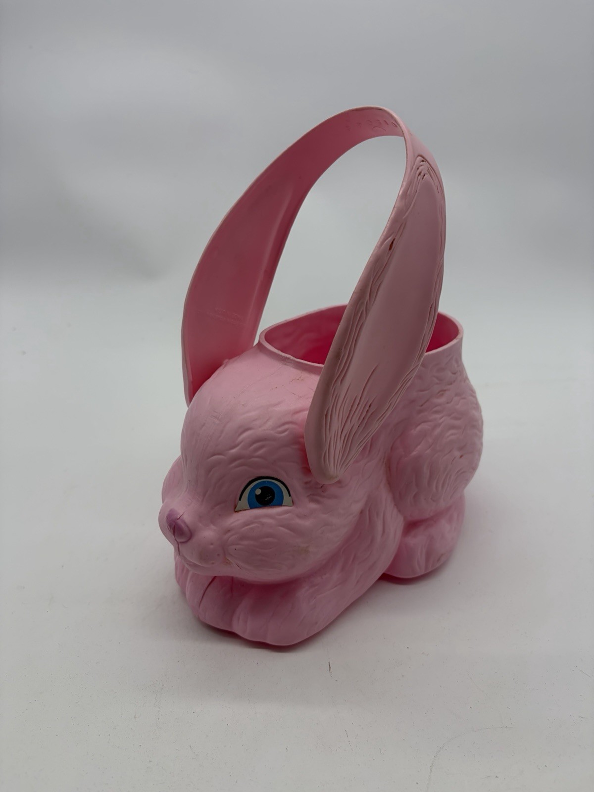 Vintage Empire Pink Easter Bunny Rabbit Blow Mold Plastic Basket Bucket Crack
