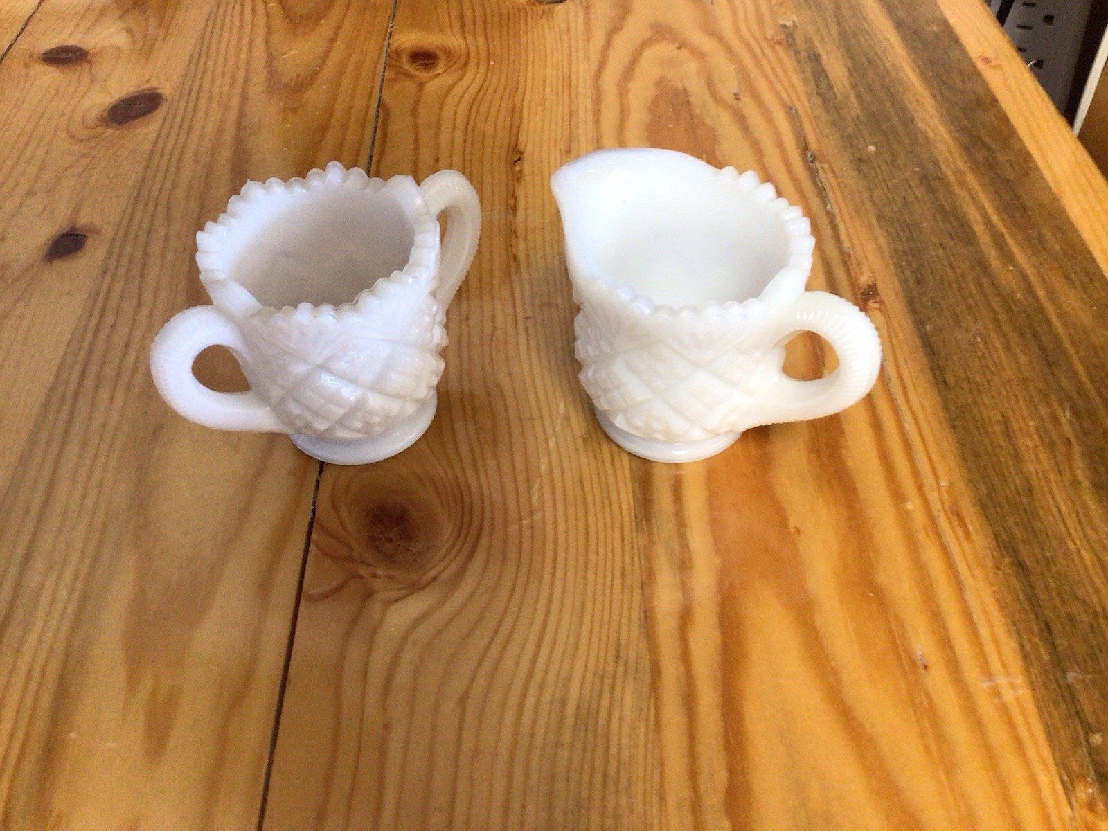 Vintage Mini Westmoreland Milk Glass Creamer & Sugar Set