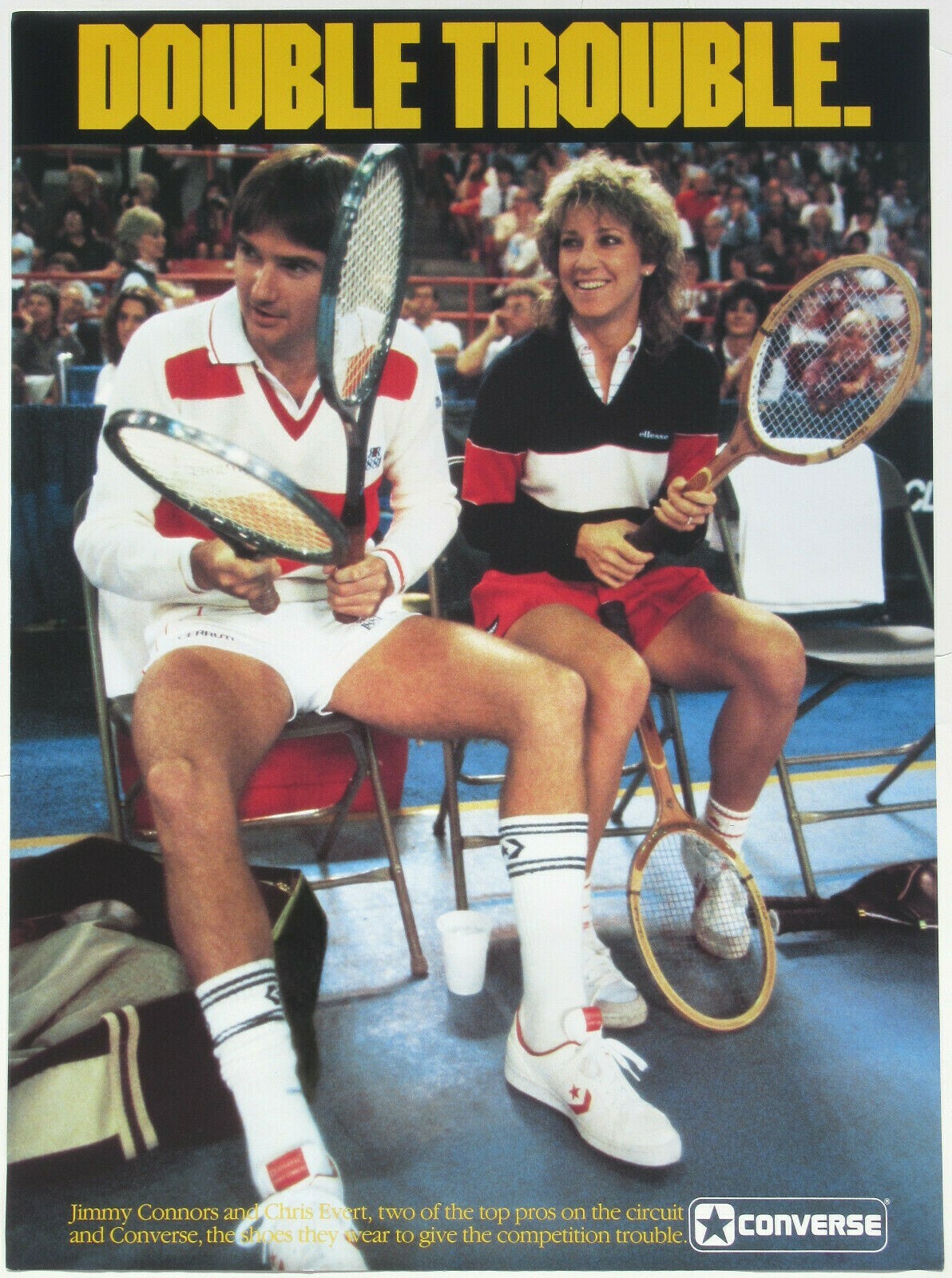 CHRIS EVERT - JIMMY CONNORS - 1980s CONVERSE POSTER + PROMO CARD - Tennis