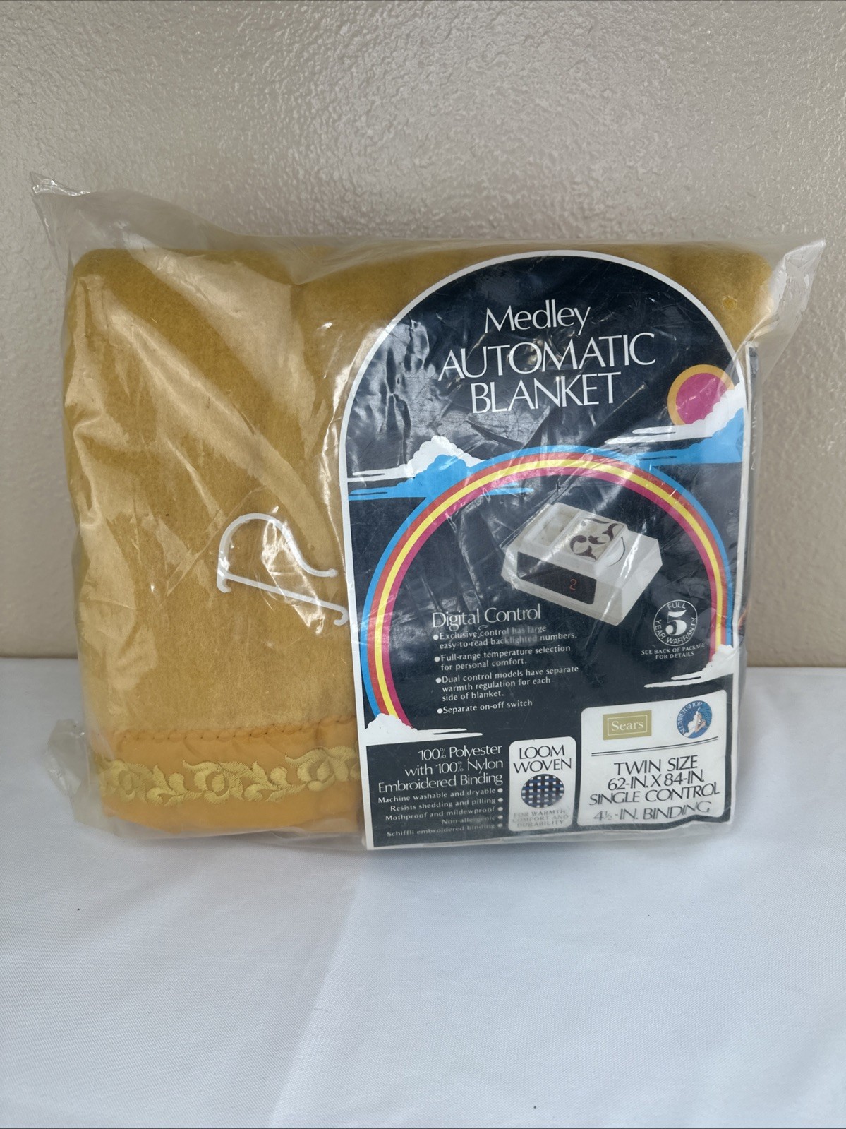 VTG Sears Medley Automatic Electric Blanket Twin Embroidered Gold Loom Woven