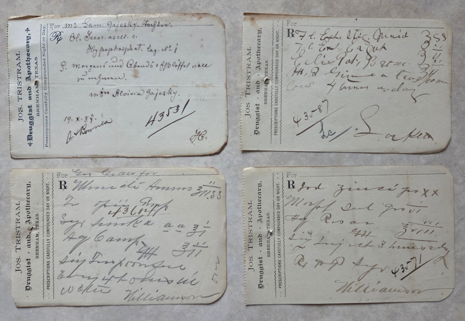 Four 1887 antique prescriptions - Morphine, Opium & Ergot