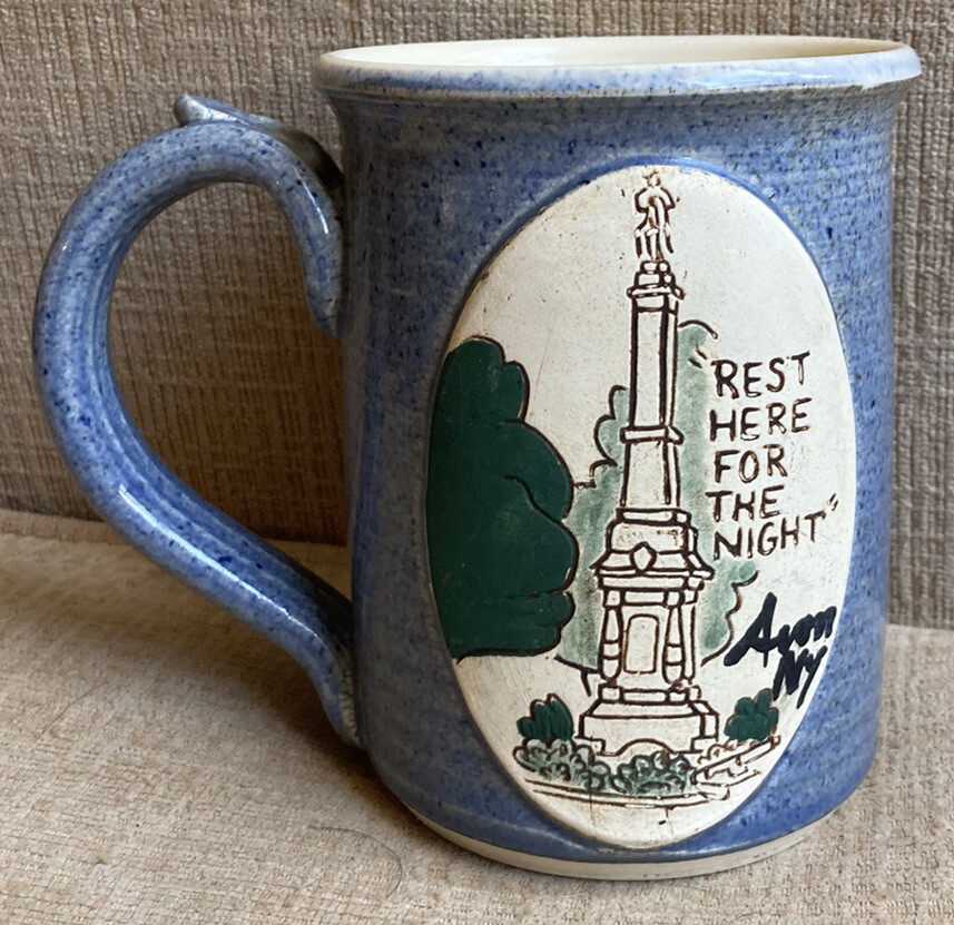 Vintage Avon, NY Mug Stoneware Pottery Cup w/Thumb Rest Rest Here For The Night
