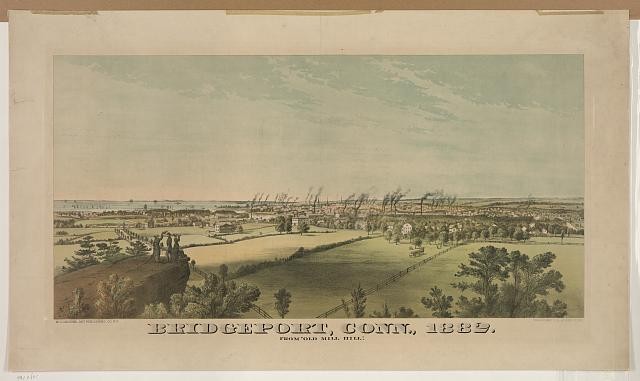 Bridgeport Connecticut 1882 Old Mill Hill Panorama Harbor Industrial View