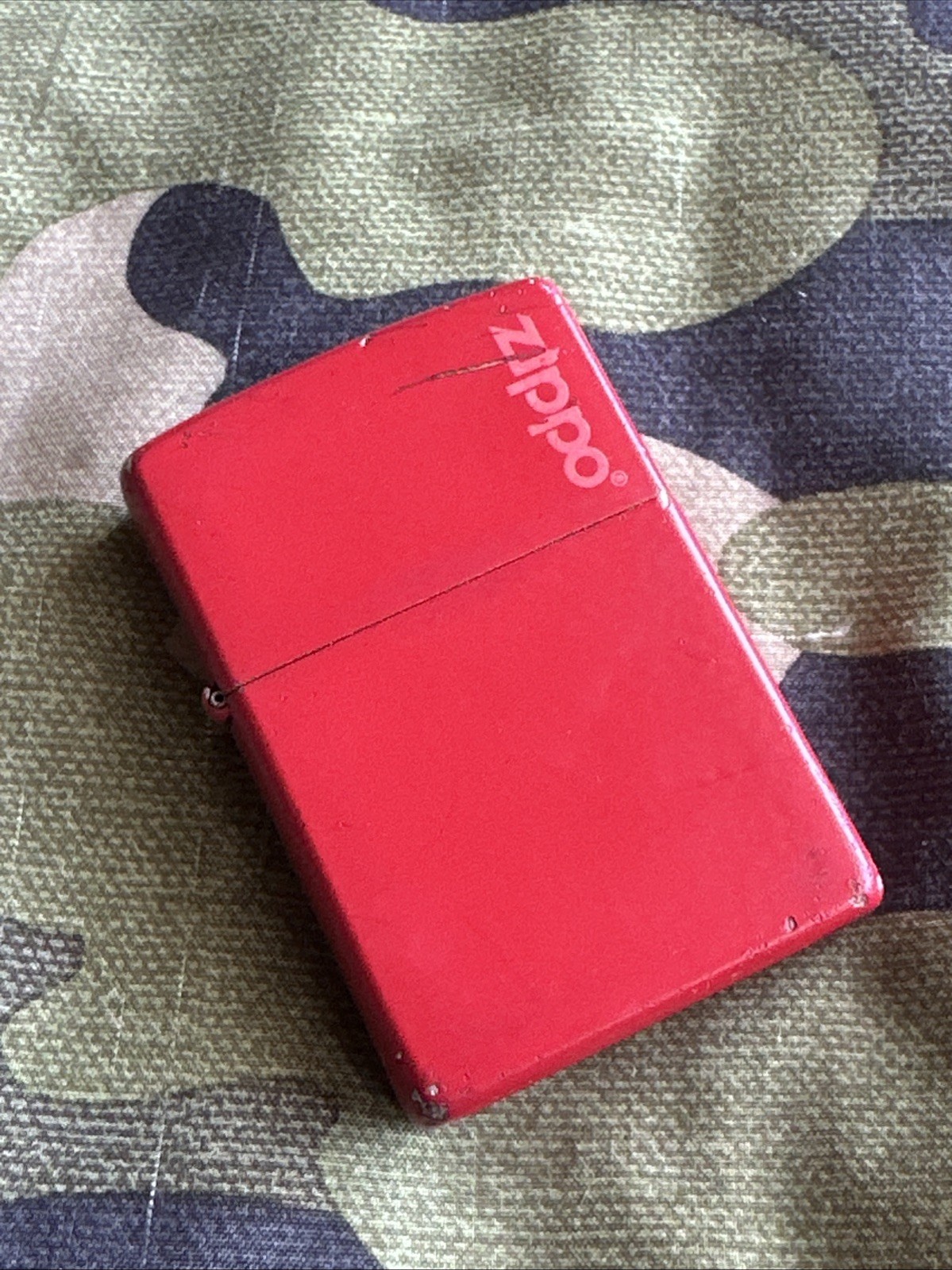 1999 Vintage Zippo Lighter - Red Matte Finish - Pink Zippo Logo