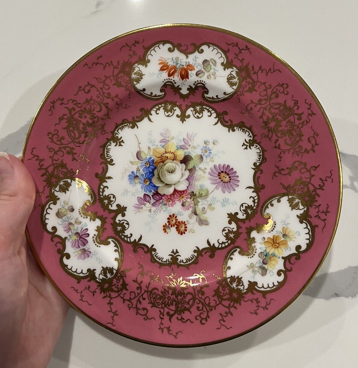Antique Coalport Plates Old Period 1800-1830 Hand Painted Pink & Gold 6919 #3