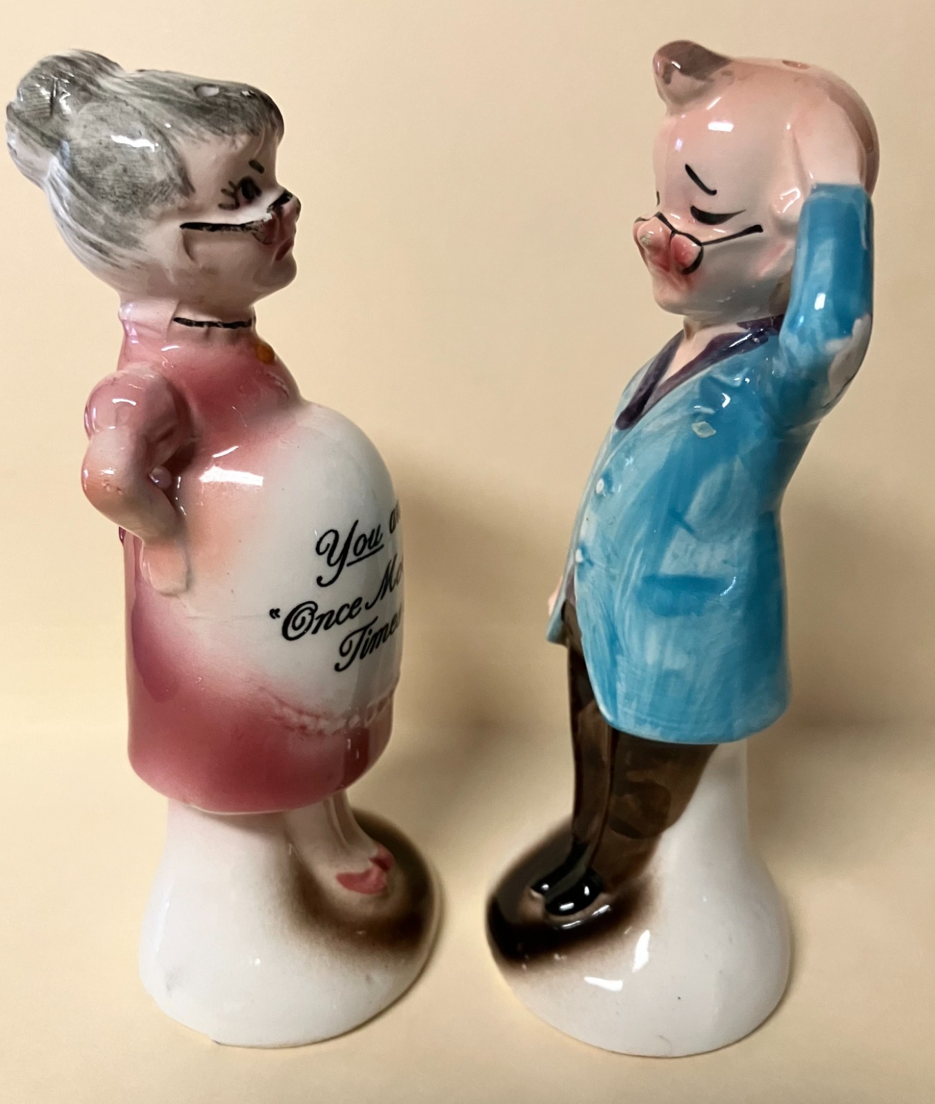 Vintage  \'50s Japan  Gramma & Grampa Salt & Pepper Once More For Old Times Sake