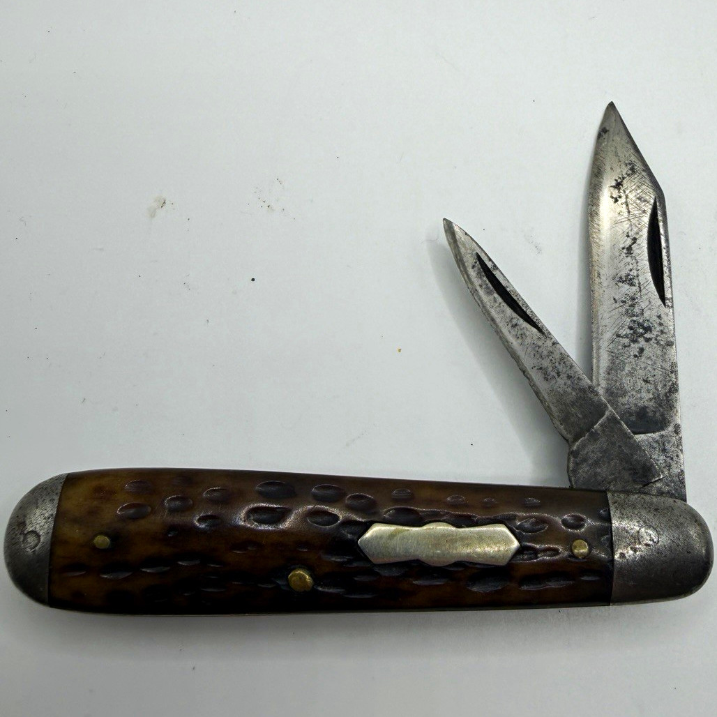 Vintage Original 2-Blade Brown Bone Handle Slipjoint Pocket Knife Robeson?