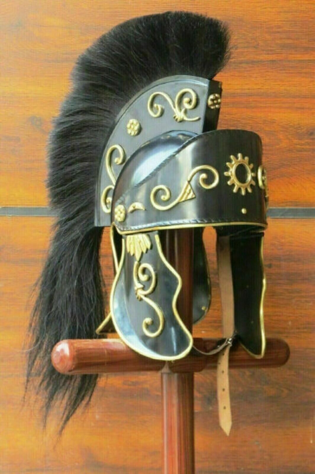 Medieval Steel Helmet Greco Roman With Crest Black Knight Armor Wearable Helmet