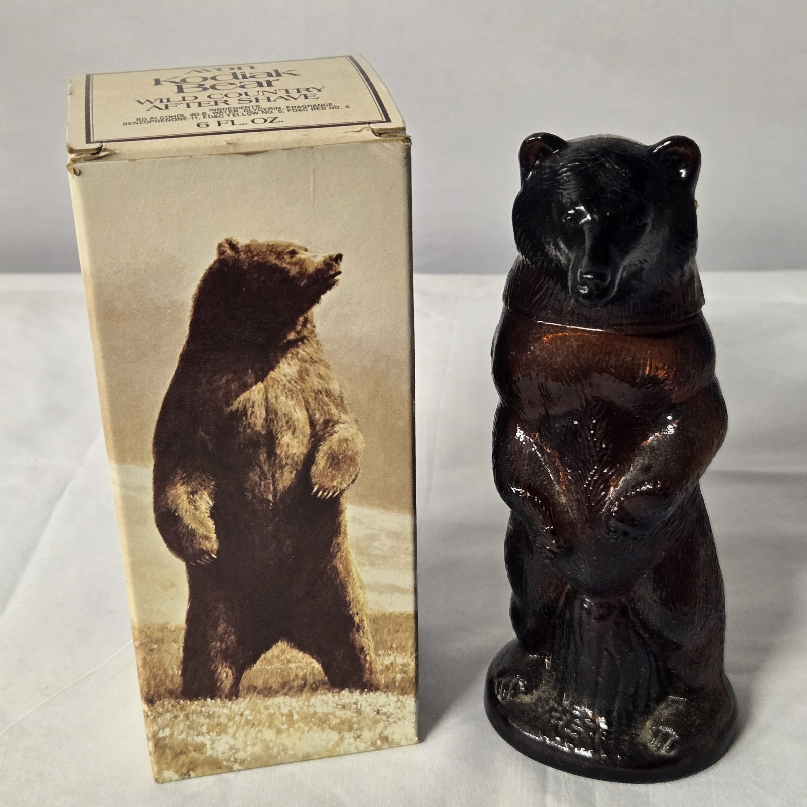Vintage 1970s Avon Kodiak Bear Glass Bottle  After Shave With Box E16