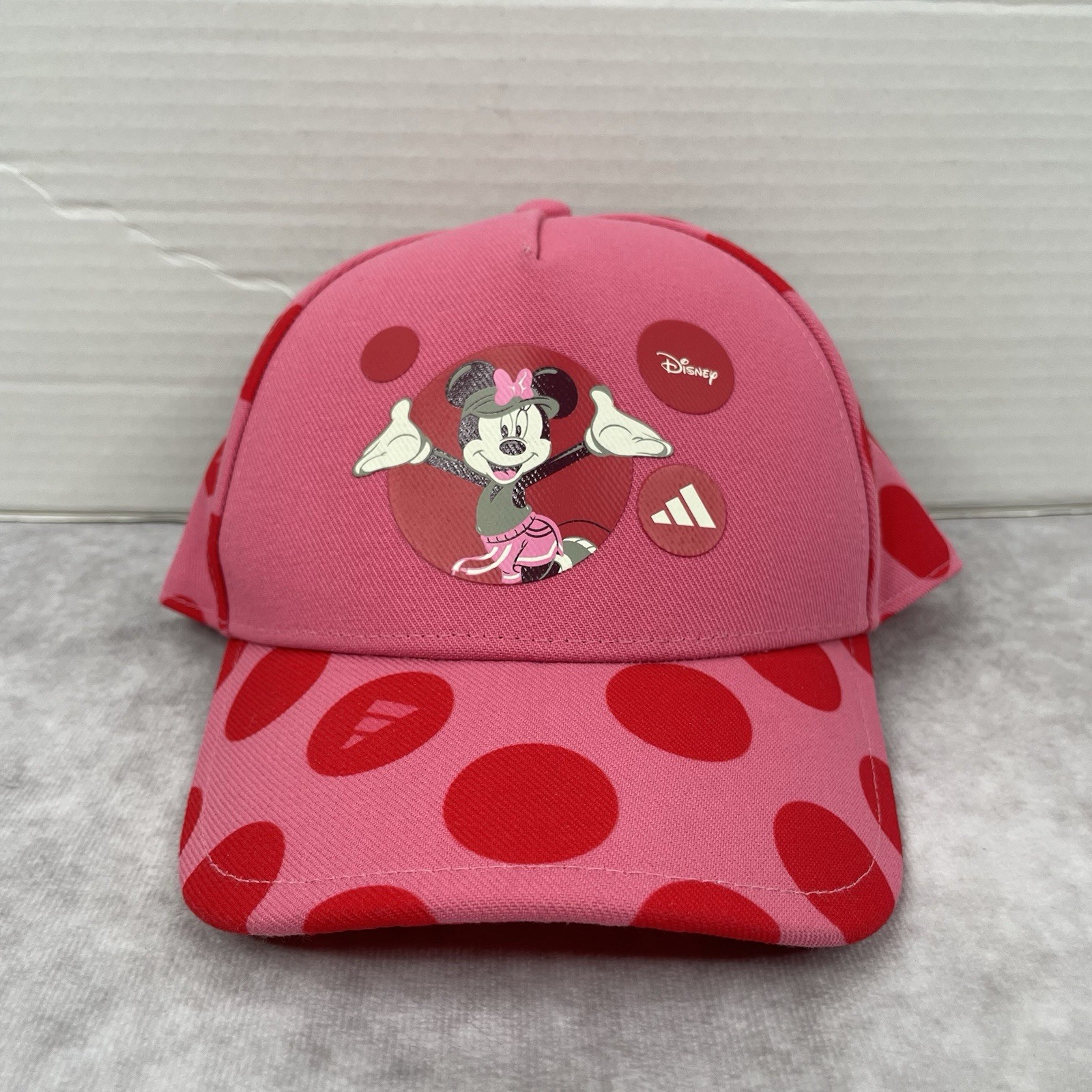Disney Minnie Mouse Adidas Snap Back Hat Cap Children OSFM Pink Red Polka Dot