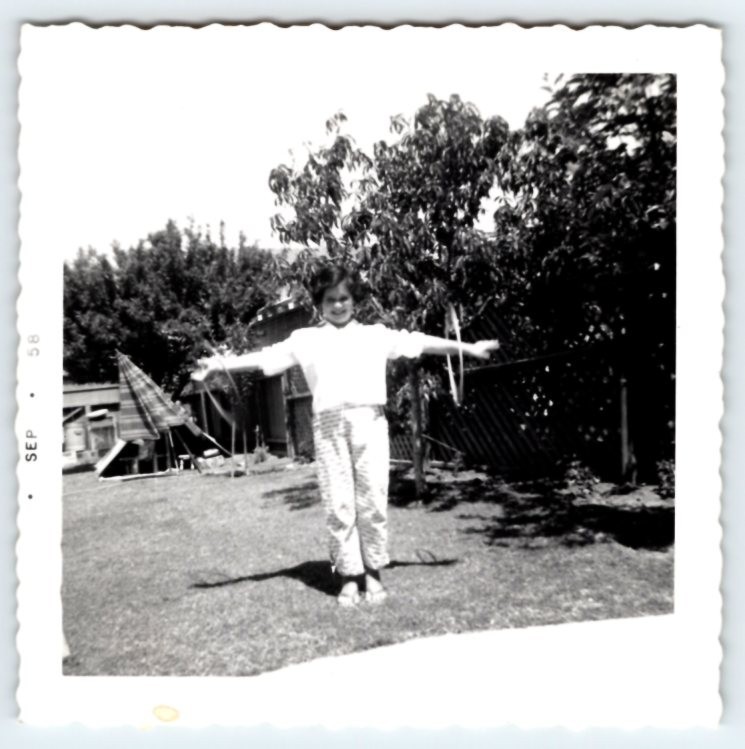 Vintage 1958 Photo Happy Girl With 2 Hula Hoops 1950's Found Art DST119